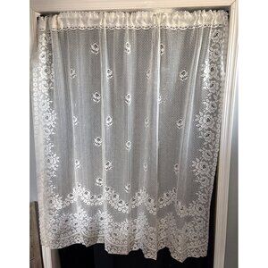 Elegant White Lace Curtain Floral Design 60" W x 56" L
